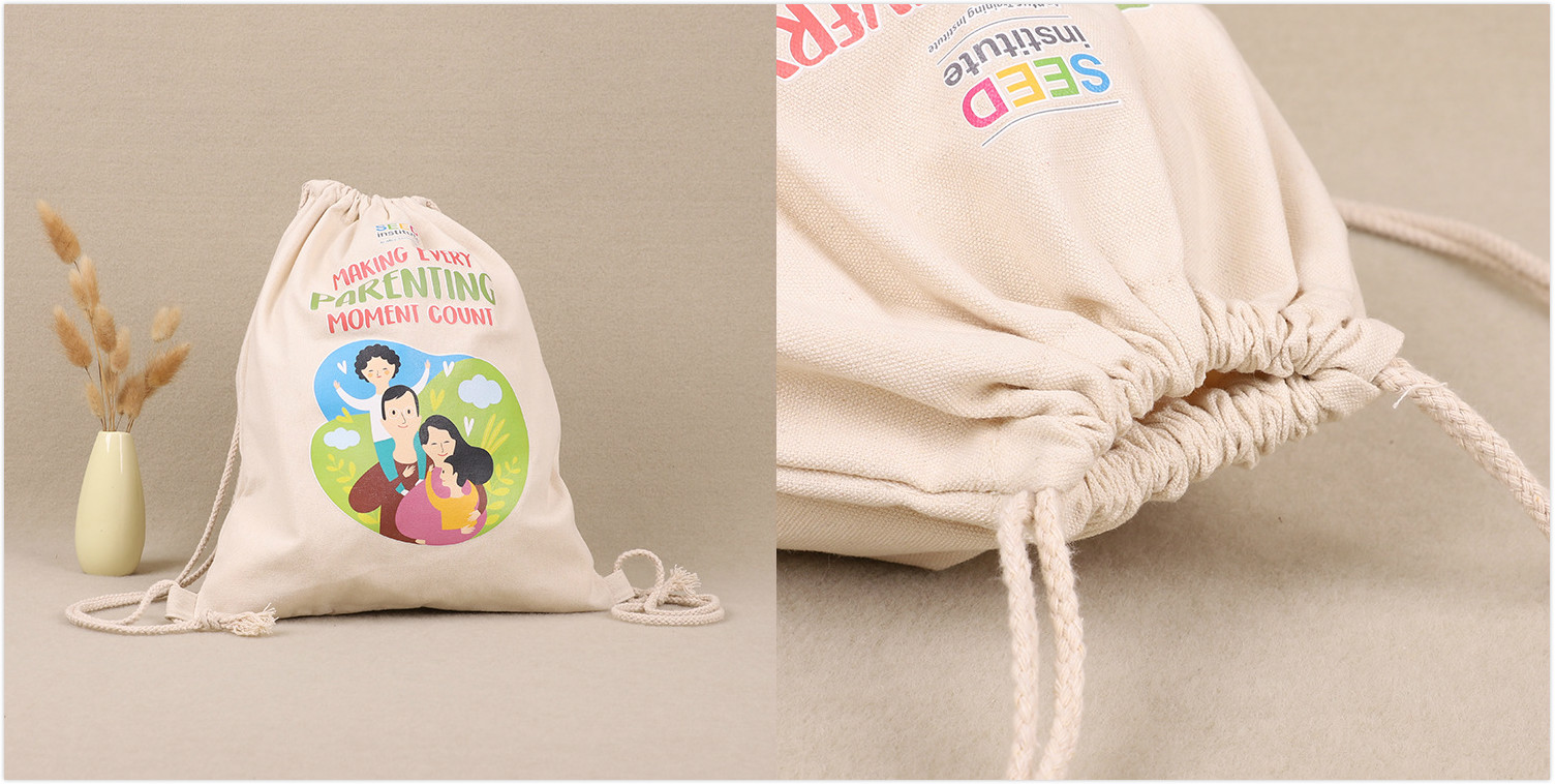 Classic Drawstring Canvas Tote Bag customised logo print singapore corporate gift event