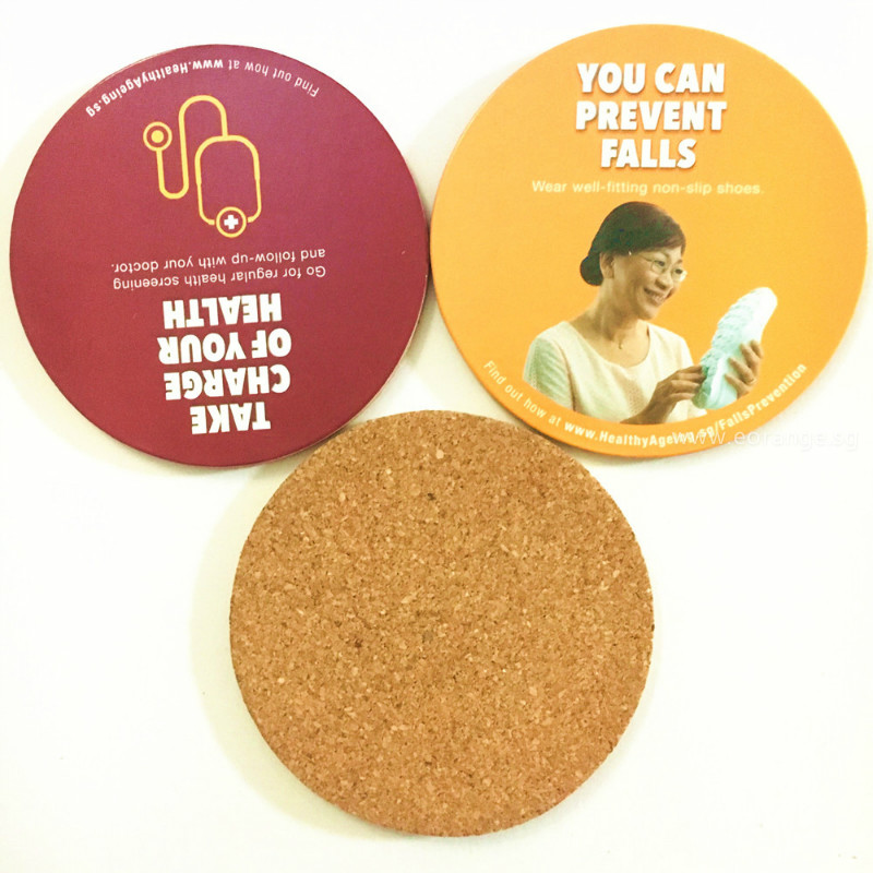 Full color printed Cork coaster customise promotional gift singapore logo  printing