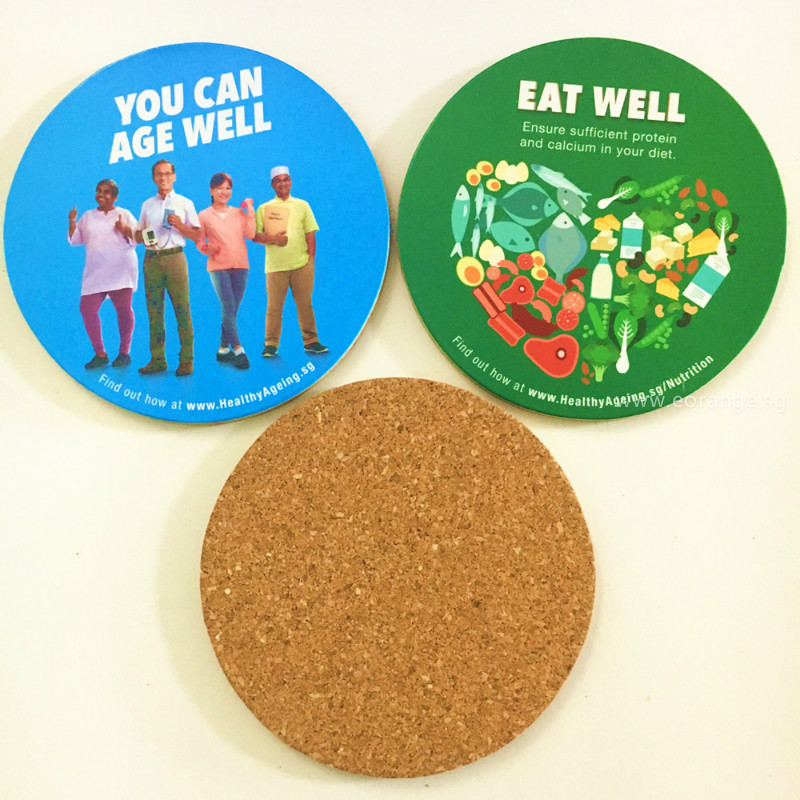 Full color printed Cork coaster customise promotional gift singapore logo  printing